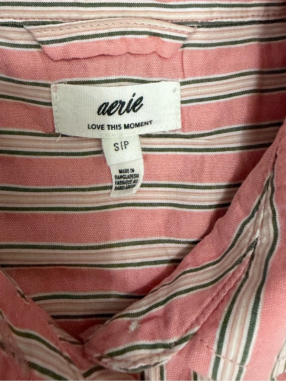 Aerie Off-Duty Seersucker Button Down Oversized Pink White Shirt Small - Picture 7 of 8